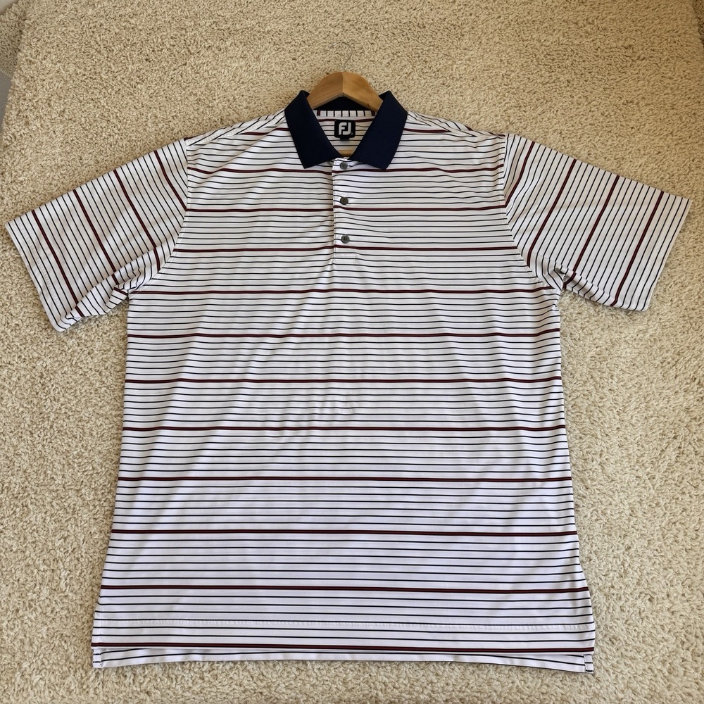 FootJoy Striped Golf Polo Men XXL White Navy Red Excellent ProDry Stretch